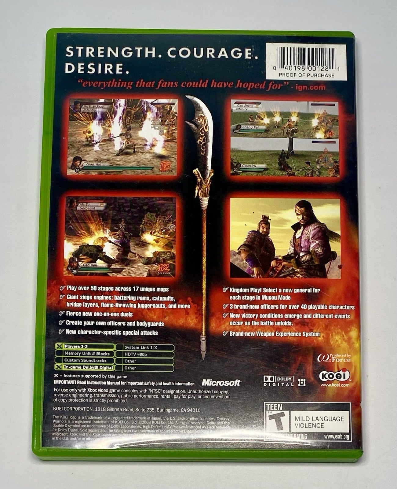 Dynasty Warriors 4 ( Original Microsoft Xbox, 2003) Tested & Works!