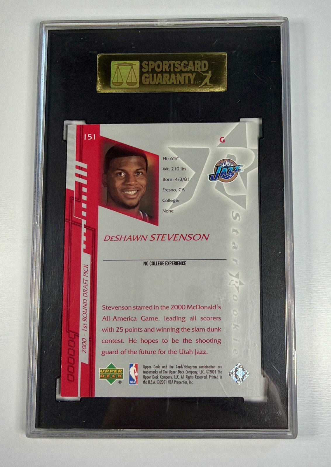 2000-01 UPPER DECK ENCORE DESHAWN STEVENSON #151 ROOKIE GRADED 9 SGC 1408/1600