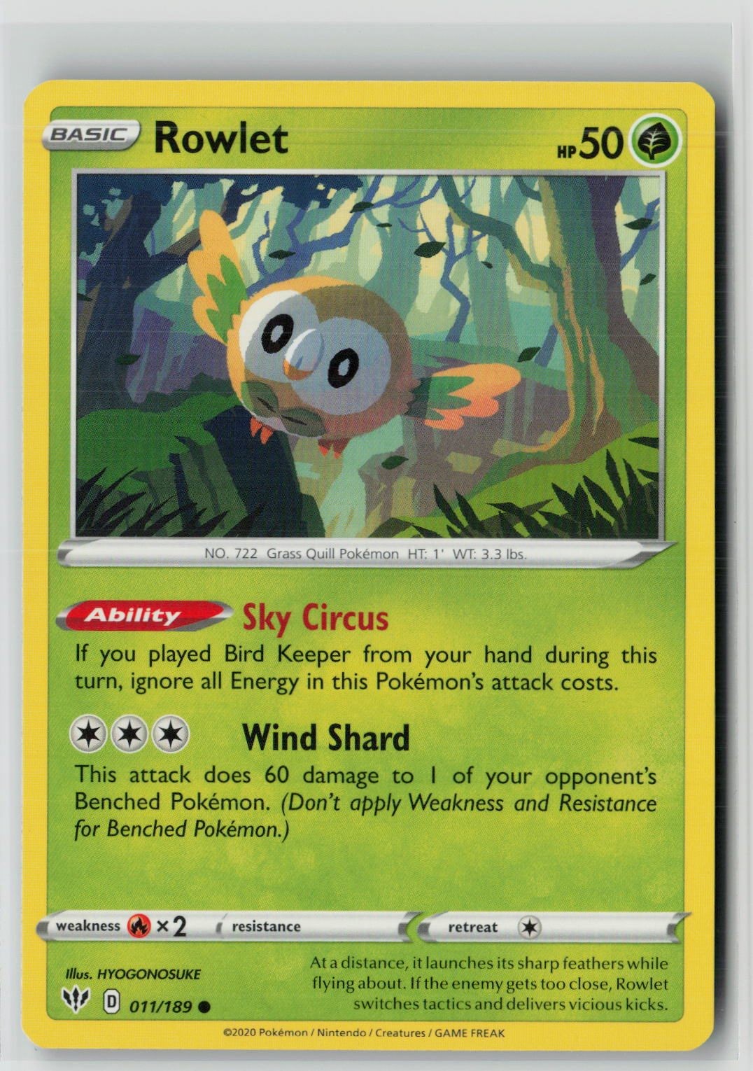 Rowlet (SWSH03: Darkness Ablaze 011/189) NM