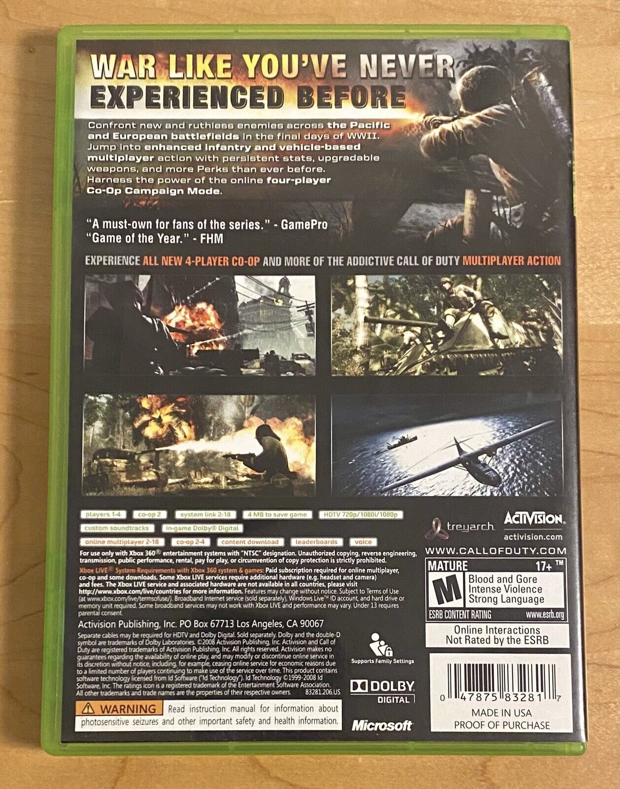 Call of Duty World at War (Xbox 360, 2008) CIB W/ Manual, Authentic & Tested