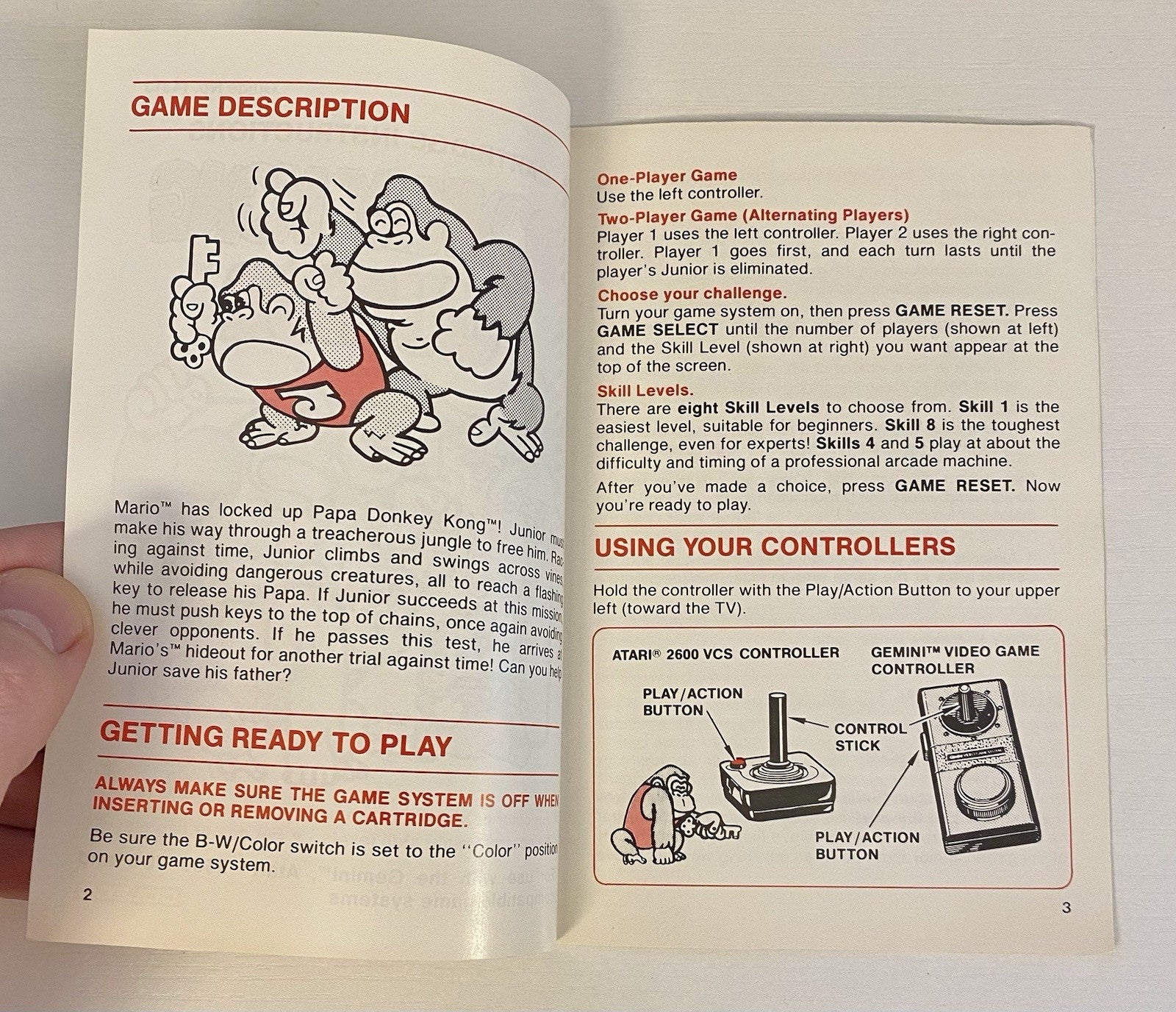 Donkey Kong Junior (Atari 2600, 1983) Authentic Cartridge & Manual, Tested