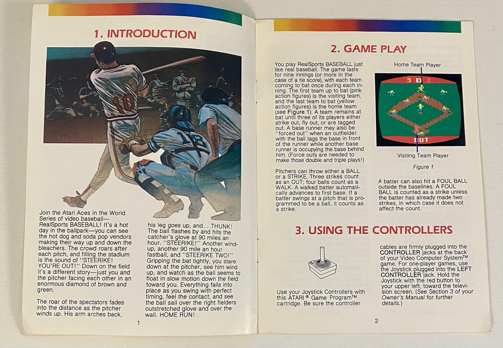 Real Sports Baseball (Atari 2600, 1988) Silver Label Cart And Manual, Tested